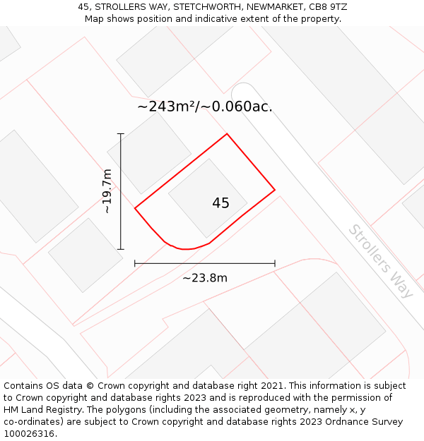 45, STROLLERS WAY, STETCHWORTH, NEWMARKET, CB8 9TZ: Plot and title map