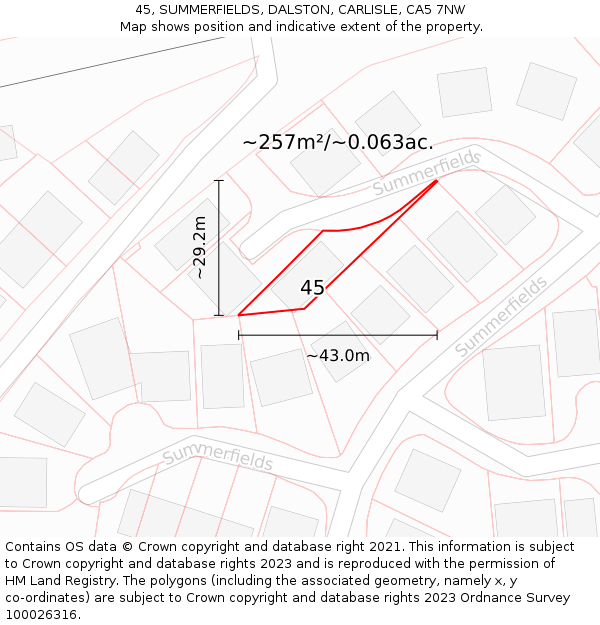 45, SUMMERFIELDS, DALSTON, CARLISLE, CA5 7NW: Plot and title map
