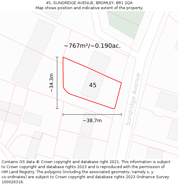 45, SUNDRIDGE AVENUE, BROMLEY, BR1 2QA: Plot and title map
