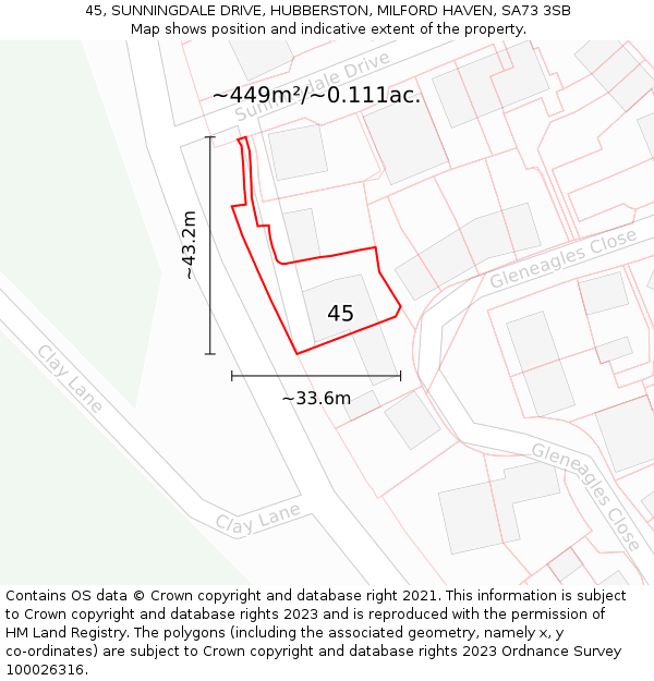 45, SUNNINGDALE DRIVE, HUBBERSTON, MILFORD HAVEN, SA73 3SB: Plot and title map