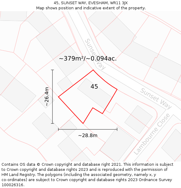 45, SUNSET WAY, EVESHAM, WR11 3JX: Plot and title map