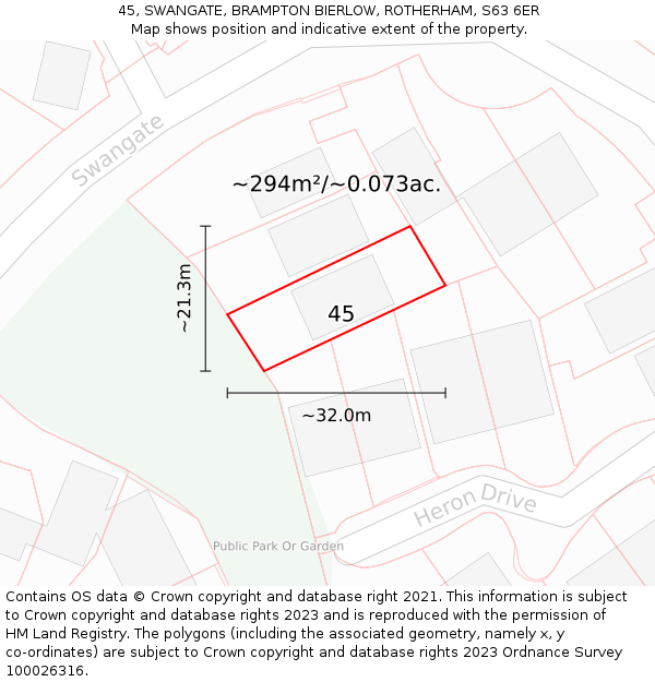 45, SWANGATE, BRAMPTON BIERLOW, ROTHERHAM, S63 6ER: Plot and title map