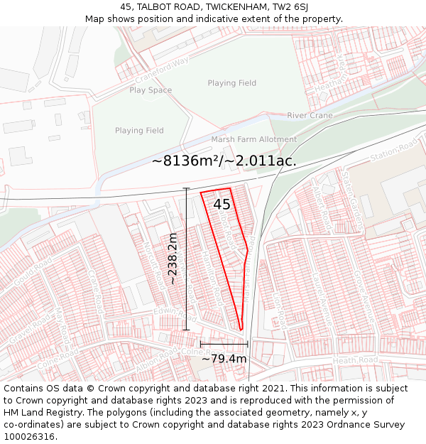 45, TALBOT ROAD, TWICKENHAM, TW2 6SJ: Plot and title map