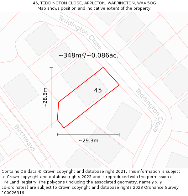 45, TEDDINGTON CLOSE, APPLETON, WARRINGTON, WA4 5QG: Plot and title map