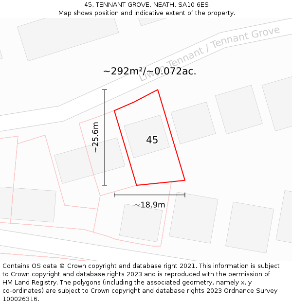 45, TENNANT GROVE, NEATH, SA10 6ES: Plot and title map