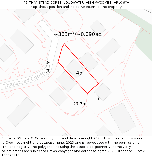 45, THANSTEAD COPSE, LOUDWATER, HIGH WYCOMBE, HP10 9YH: Plot and title map