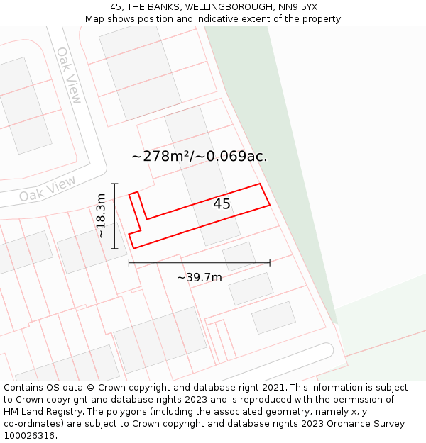 45, THE BANKS, WELLINGBOROUGH, NN9 5YX: Plot and title map