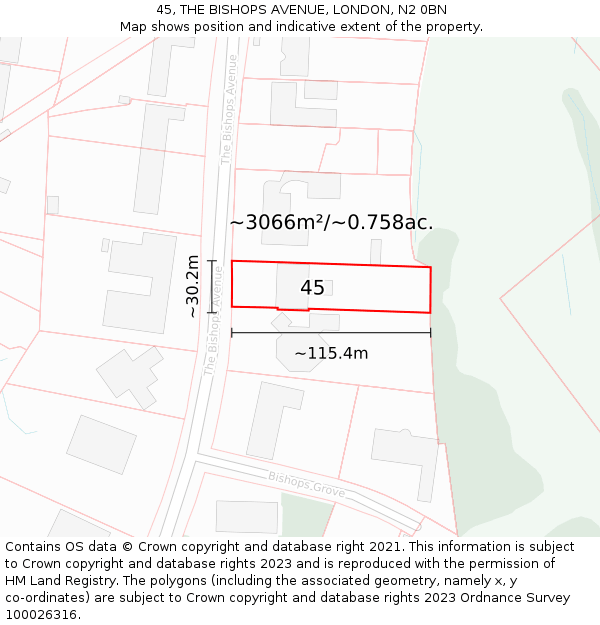 45, THE BISHOPS AVENUE, LONDON, N2 0BN: Plot and title map