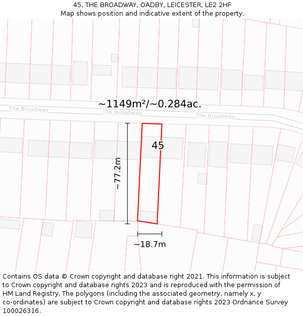 45, THE BROADWAY, OADBY, LEICESTER, LE2 2HF: Plot and title map