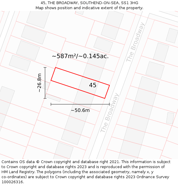 45, THE BROADWAY, SOUTHEND-ON-SEA, SS1 3HG: Plot and title map