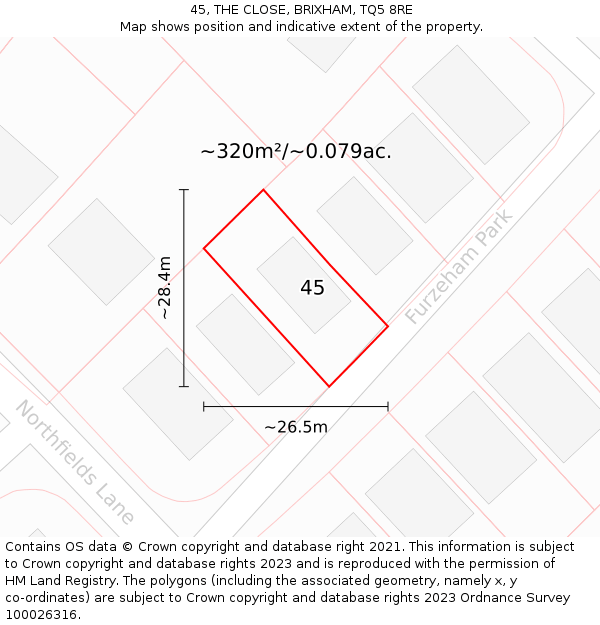 45, THE CLOSE, BRIXHAM, TQ5 8RE: Plot and title map