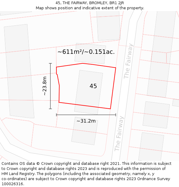 45, THE FAIRWAY, BROMLEY, BR1 2JR: Plot and title map
