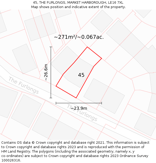45, THE FURLONGS, MARKET HARBOROUGH, LE16 7XL: Plot and title map