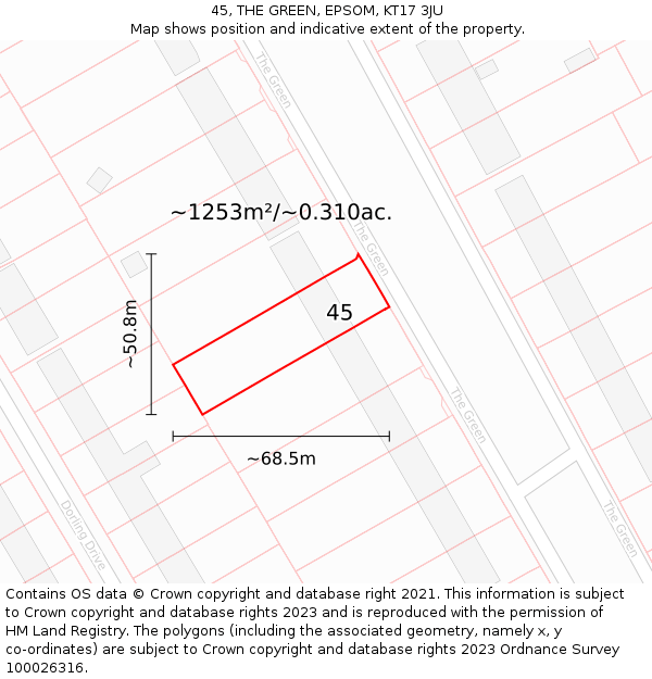 45, THE GREEN, EPSOM, KT17 3JU: Plot and title map