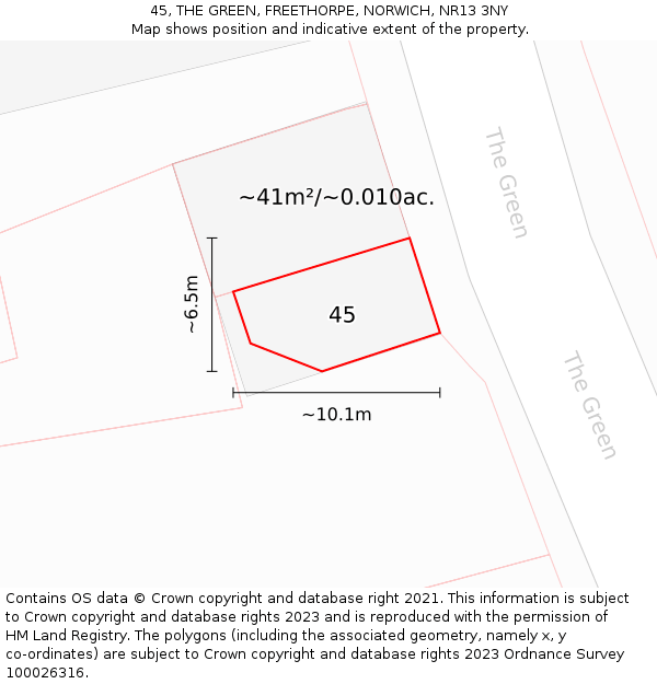 45, THE GREEN, FREETHORPE, NORWICH, NR13 3NY: Plot and title map