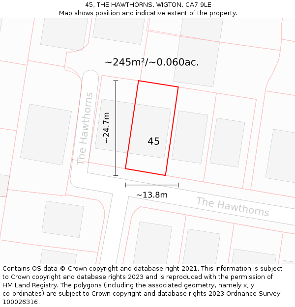 45, THE HAWTHORNS, WIGTON, CA7 9LE: Plot and title map