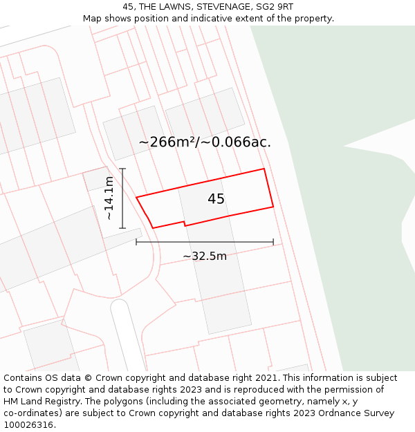 45, THE LAWNS, STEVENAGE, SG2 9RT: Plot and title map