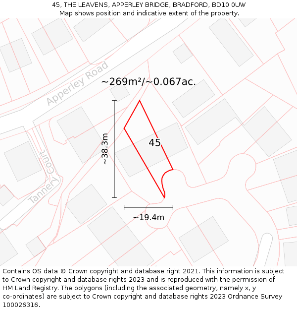 45, THE LEAVENS, APPERLEY BRIDGE, BRADFORD, BD10 0UW: Plot and title map