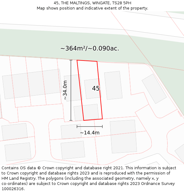 45, THE MALTINGS, WINGATE, TS28 5PH: Plot and title map