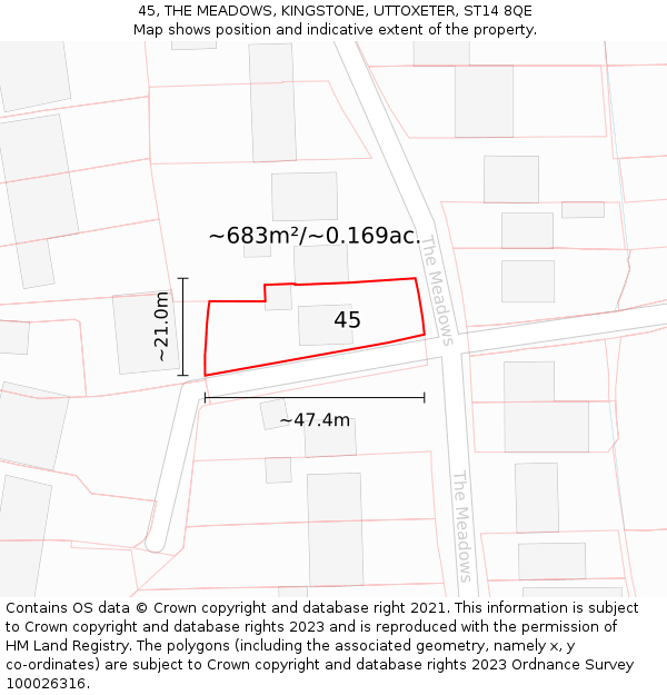 45, THE MEADOWS, KINGSTONE, UTTOXETER, ST14 8QE: Plot and title map