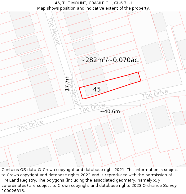 45, THE MOUNT, CRANLEIGH, GU6 7LU: Plot and title map