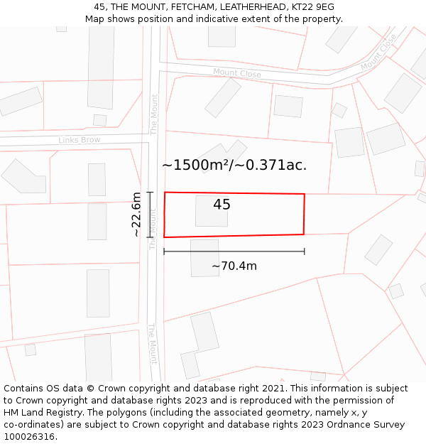 45, THE MOUNT, FETCHAM, LEATHERHEAD, KT22 9EG: Plot and title map