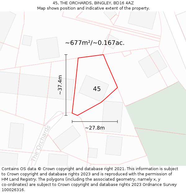 45, THE ORCHARDS, BINGLEY, BD16 4AZ: Plot and title map