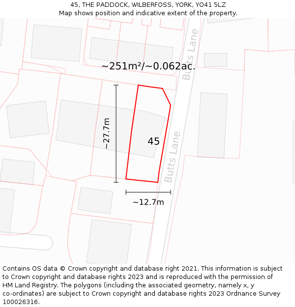 45, THE PADDOCK, WILBERFOSS, YORK, YO41 5LZ: Plot and title map