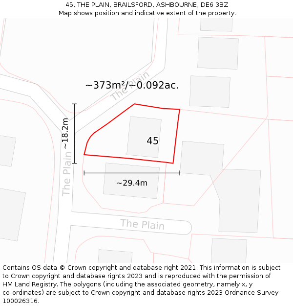 45, THE PLAIN, BRAILSFORD, ASHBOURNE, DE6 3BZ: Plot and title map