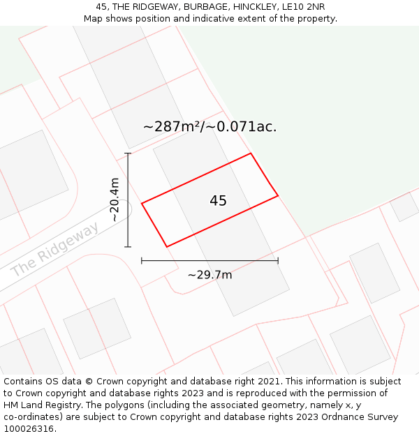 45, THE RIDGEWAY, BURBAGE, HINCKLEY, LE10 2NR: Plot and title map