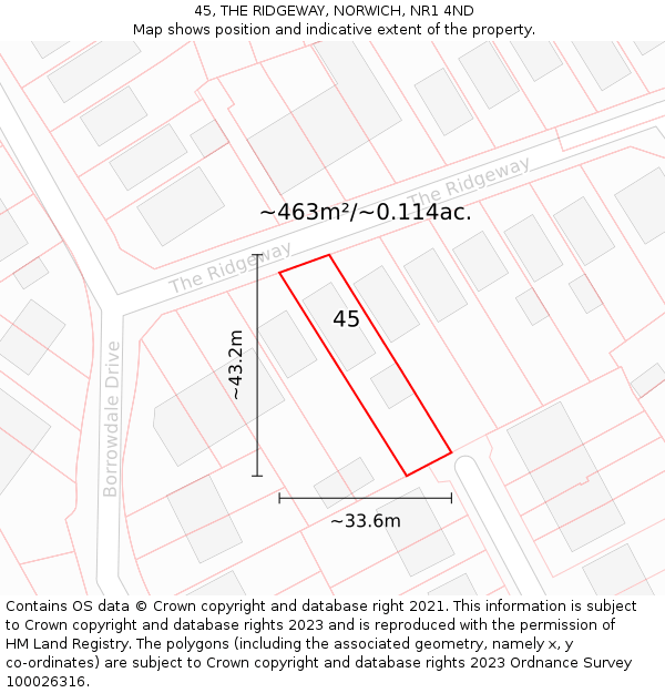 45, THE RIDGEWAY, NORWICH, NR1 4ND: Plot and title map