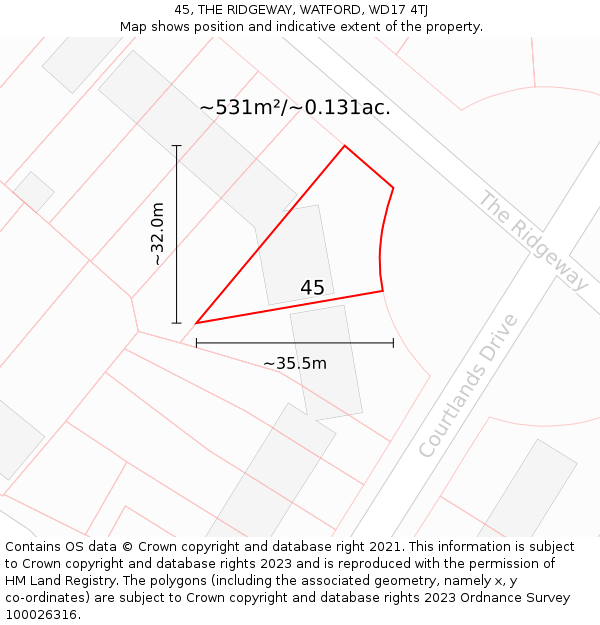 45, THE RIDGEWAY, WATFORD, WD17 4TJ: Plot and title map