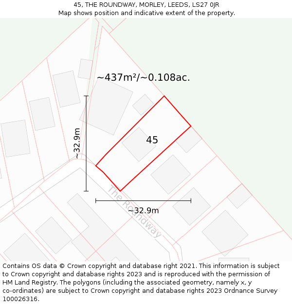 45, THE ROUNDWAY, MORLEY, LEEDS, LS27 0JR: Plot and title map