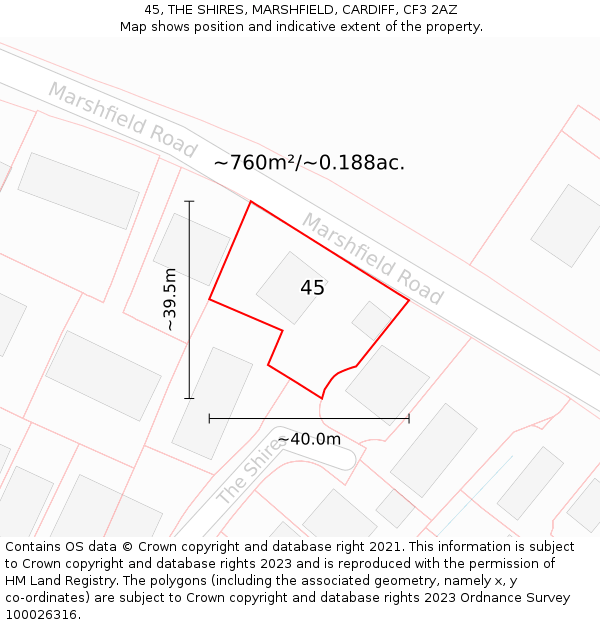 45, THE SHIRES, MARSHFIELD, CARDIFF, CF3 2AZ: Plot and title map