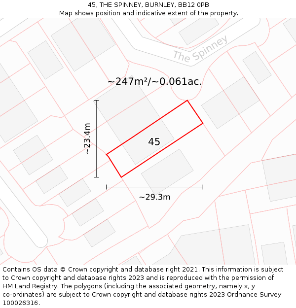 45, THE SPINNEY, BURNLEY, BB12 0PB: Plot and title map
