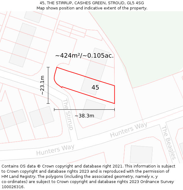 45, THE STIRRUP, CASHES GREEN, STROUD, GL5 4SG: Plot and title map