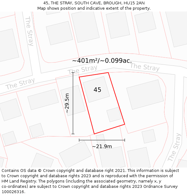 45, THE STRAY, SOUTH CAVE, BROUGH, HU15 2AN: Plot and title map