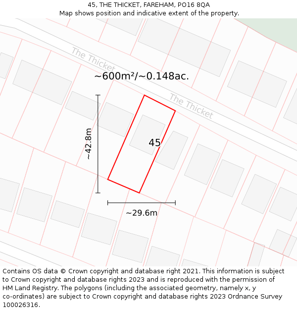 45, THE THICKET, FAREHAM, PO16 8QA: Plot and title map