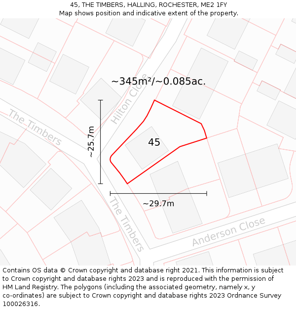 45, THE TIMBERS, HALLING, ROCHESTER, ME2 1FY: Plot and title map