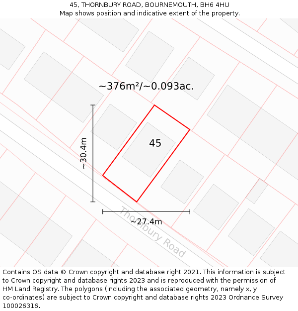 45, THORNBURY ROAD, BOURNEMOUTH, BH6 4HU: Plot and title map