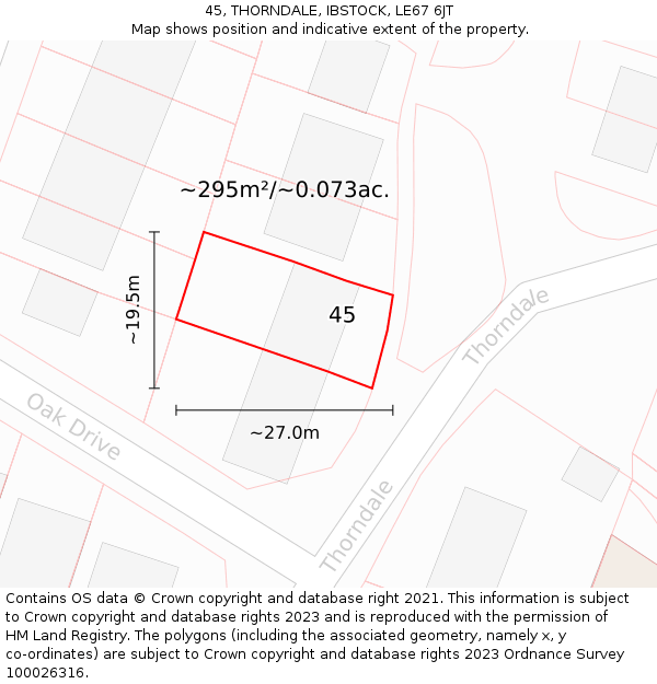 45, THORNDALE, IBSTOCK, LE67 6JT: Plot and title map