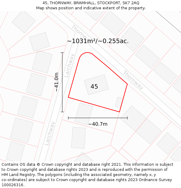 45, THORNWAY, BRAMHALL, STOCKPORT, SK7 2AQ: Plot and title map