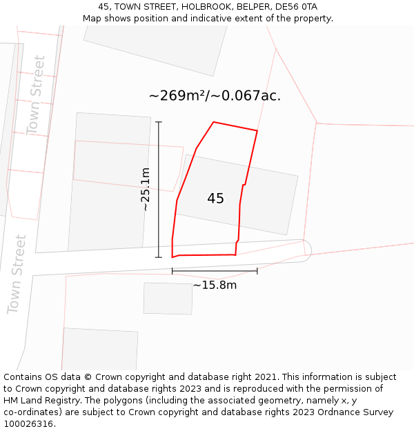 45, TOWN STREET, HOLBROOK, BELPER, DE56 0TA: Plot and title map