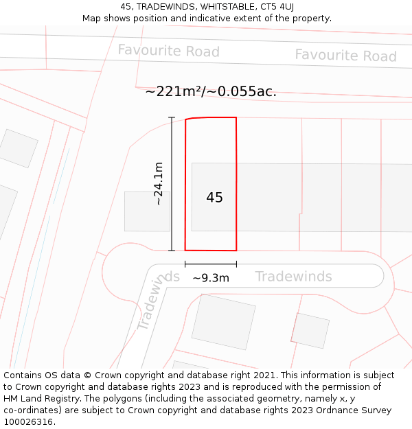 45, TRADEWINDS, WHITSTABLE, CT5 4UJ: Plot and title map