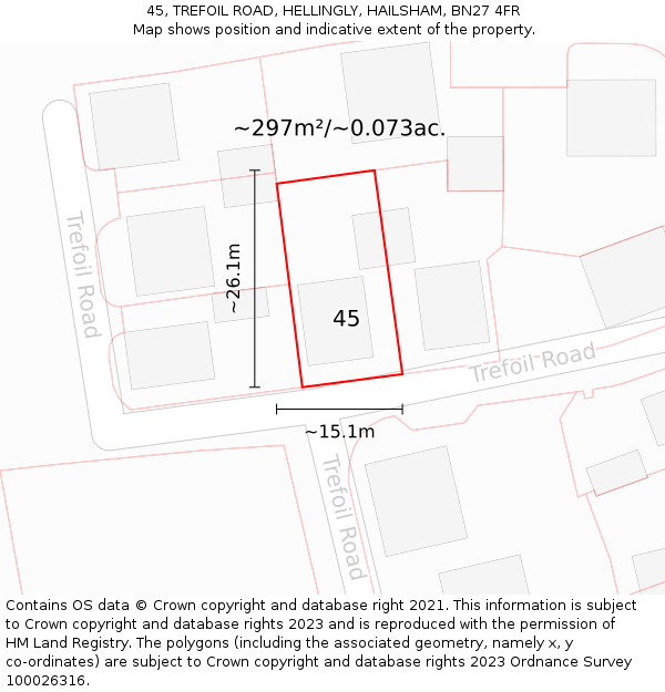 45, TREFOIL ROAD, HELLINGLY, HAILSHAM, BN27 4FR: Plot and title map