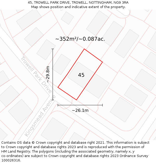 45, TROWELL PARK DRIVE, TROWELL, NOTTINGHAM, NG9 3RA: Plot and title map