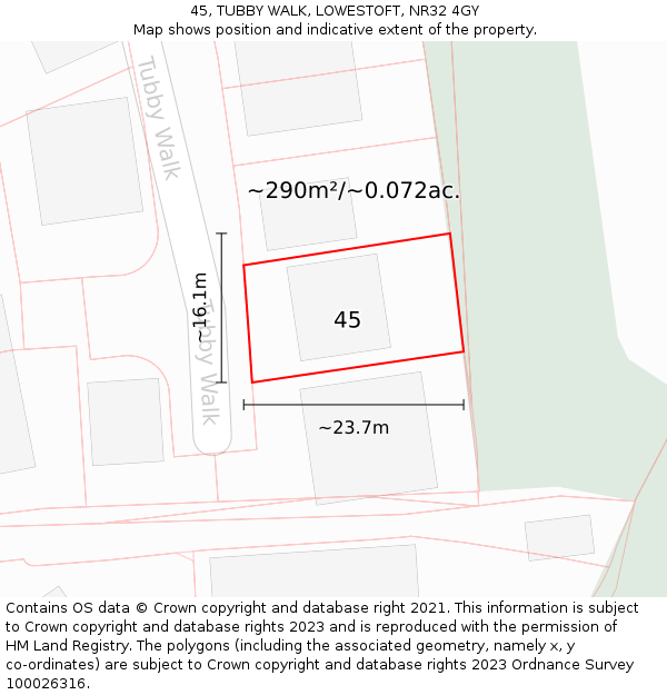 45, TUBBY WALK, LOWESTOFT, NR32 4GY: Plot and title map