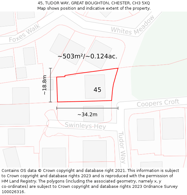 45, TUDOR WAY, GREAT BOUGHTON, CHESTER, CH3 5XQ: Plot and title map