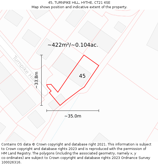 45, TURNPIKE HILL, HYTHE, CT21 4SE: Plot and title map