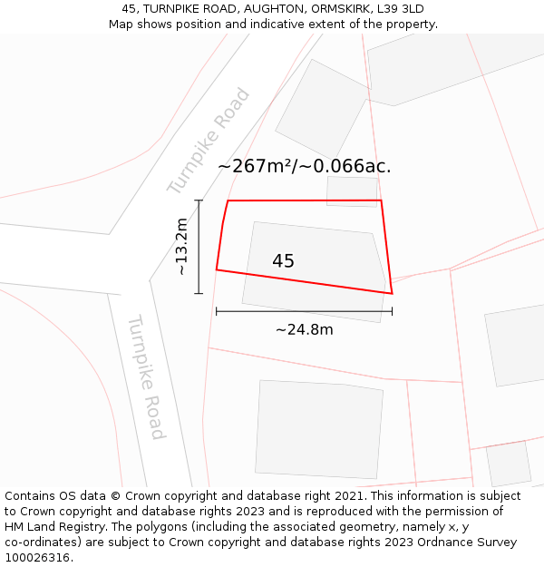 45, TURNPIKE ROAD, AUGHTON, ORMSKIRK, L39 3LD: Plot and title map
